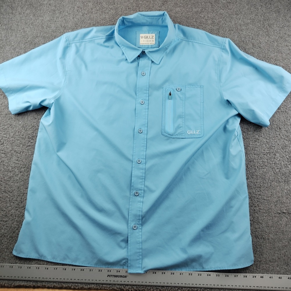 Gillz Fishing Shirt Mens XL Short Sleeve Vented Back Blue EUC